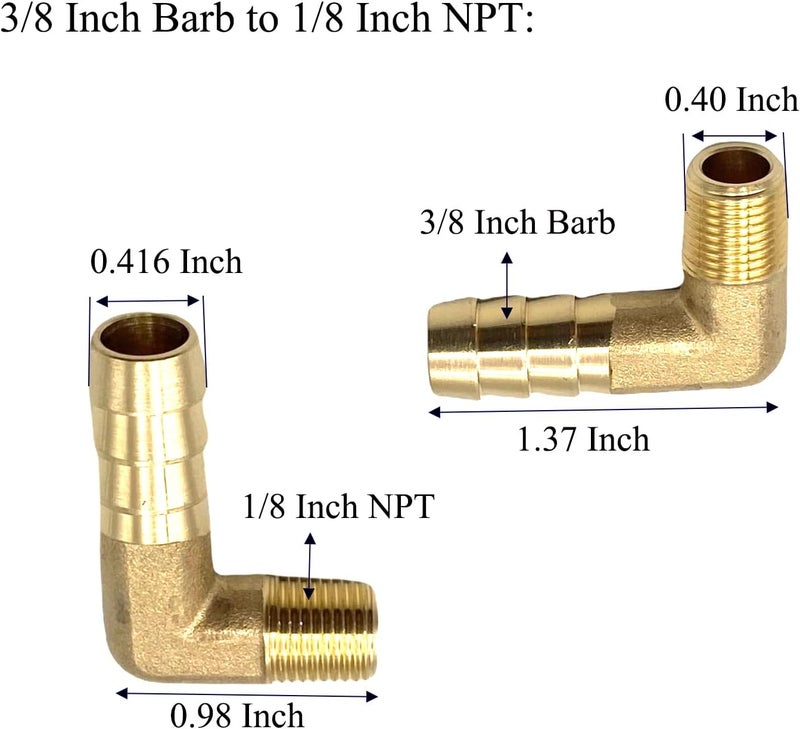 Bumugufu 6 Pcs Brass Barb Elbow Fittings, 3/8 Inch Barb to 1/8 Inch NPT Male Thread for Low-pressure,Fuel,Air and Non-potable Water Chilling Application - Image 2